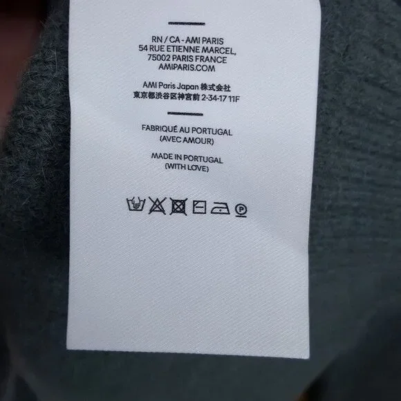 AMI PARIS Sweater Mens XXL Green Boxy Heart Logo Wool Alpaca De Coeur $685 - Picture 9 of 11